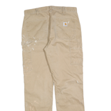 CARHARTT Mens Cotton Blend Beige Regular Straight Trousers W34 L34 Workwear