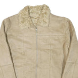 Womens Beige Synthetic Plain Zip Jacket S Synthetic Stylish Warm Casual