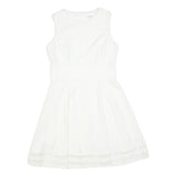 CALVIN KLEIN Womens White Fit & Flare Cotton Blend Sleeveless Knee Length Dress