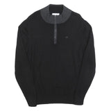 CALVIN KLEIN Mens Black & Grey Plain Pullover Jumper Crew Neck Cotton L