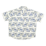 CROSSINGS Mens Cream & Blue Vintage Print Cotton Blend Shirt XL Casual Summer