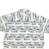 CROSSINGS Mens Cream & Blue Vintage Print Cotton Blend Shirt XL Casual Summer