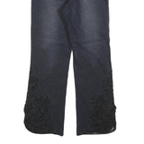 Womens Dark Blue Regular Fit Straight Denim Jeans W26 L28 Embroidered Leg