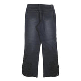 Womens Dark Blue Regular Fit Straight Denim Jeans W26 L28 Embroidered Leg
