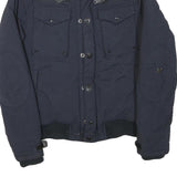 SCHOTT Mens Navy Blue Flight Jacket S Polyester Blend Zip Button Pocket