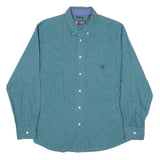 CHAPS Mens Blue & Green Check Shirt L Button Down Cotton Blend Casual