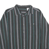 Mens Black Stripe Pattern Cotton Shirt L Casual Long Sleeve Button Front