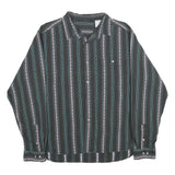 Mens Black Stripe Pattern Cotton Shirt L Casual Long Sleeve Button Front