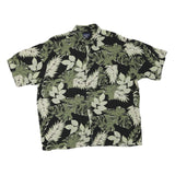 PURITAN Mens Black & Green Leaf Print Cotton Blend Shirt XL Casual Beach Style
