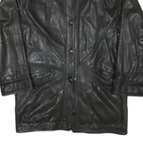 THE KING Womens Black Leather Button Jacket L Plain Button Closure Classic