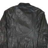 THE KING Womens Black Leather Button Jacket L Plain Button Closure Classic