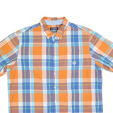 CHAPS Mens Orange & Blue Checked Cotton Blend Shirt XL Short Sleeve Button-Down