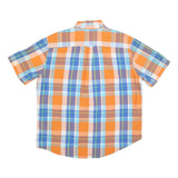 CHAPS Mens Orange & Blue Checked Cotton Blend Shirt XL Short Sleeve Button-Down