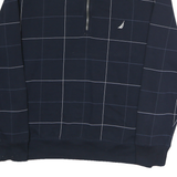 NAUTICA Mens Navy & White Checked Half Zip Sweatshirt L Cotton Pullover
