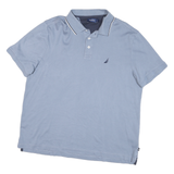 NAUTICA Mens Blue Short Sleeve Polo Shirt L Cotton Blend Classic Fit Casual
