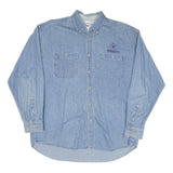 TERRY Mens Blue Denim Logo Cotton Blend Shirt XL Casual Button Up