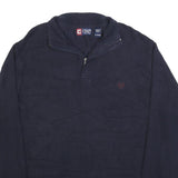 CHAPS Mens Navy Plain Pullover Chunky Knit XL Cotton Jumper Zip Collar