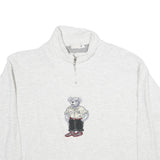 NEWPORT Womens White Bear Embroidered Plain Cotton Pullover Jumper S Casual