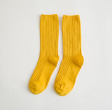 Anyfootwear 5 Pairs One Size 36-43 Yellow Retro Long Knitted Socks Cotton Autumn Winter Solid Color Warm Socks For Women Girls