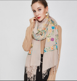 Anyyou 100% Pure Merino Wool Poncho Scarf for Women – Khaki Line Pattern Oversized Winter Pashmina Shawl Wrap