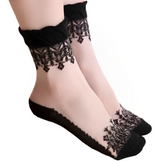 Anyfootwear 5 Pairs Women's Transparent Lace Socks Size 5-9 Breathable Silk Crystal Glass Stretch Embroidery Summer Fashion Socks Black
