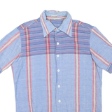 Mens Blue Red Striped Casual Shirt L Cotton Blend Button Front Summer