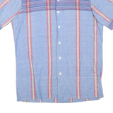 Mens Blue Red Striped Casual Shirt L Cotton Blend Button Front Summer
