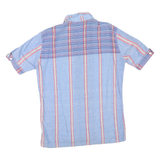 Mens Blue Red Striped Casual Shirt L Cotton Blend Button Front Summer