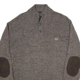 CHAPS Mens Brown Brown Button Up Plain Crew Neck Chunky Knit XL Cotton Jumper
