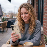 Seashell Cat Couture Samsung Galaxy S25 Case - Lifestyle photo showing phone case in use