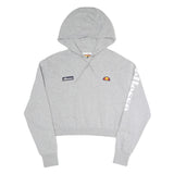ELLESSE Womens Grey Hoodie UK 12 Cotton Blend Pullover Logo Print Cropped