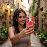 Bubblegum Pink Cherry Berry iPhone 16 Pro Max Case - Lifestyle photo showing phone case in use