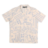 TOPICS Womens Cream & Light Blue Printed Shirt Short Sleeve Button Neck M Casual