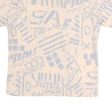 TOPICS Womens Cream & Light Blue Printed Shirt Short Sleeve Button Neck M Casual