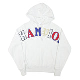 CHAMPION Mens White Multicolour Logo Hoodie S Cotton Blend Pullover Casual