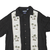 CAMPIA Mens Black Rayon XL Shirt Hawaiian Palm Tree Print Relaxed Fit Casual