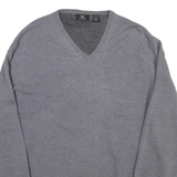 CALVIN KLEIN Mens Grey Plain Cotton Blend V-Neck Basic Knit Jumper 2XL Classic