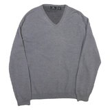 CALVIN KLEIN Mens Grey Plain Cotton Blend V-Neck Basic Knit Jumper 2XL Classic
