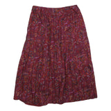 SUSAN BRISTOL Womens Red Paisley Pleated Midi Polyester Blend Skirt M Casual