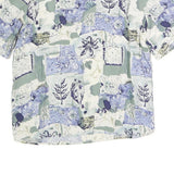 LEE DAVIDS Womens Blue Cream Printed Top Short Sleeve Round Neck L Cotton Blend