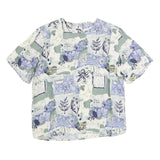 LEE DAVIDS Womens Blue Cream Printed Top Short Sleeve Round Neck L Cotton Blend