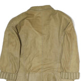 Womens Beige Leather Double Breasted Button Jacket L Plain Classic Tailored