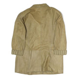 Womens Beige Leather Double Breasted Button Jacket L Plain Classic Tailored