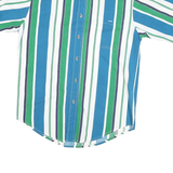 BASIC Mens Blue Green & White Stripe Shirt S Button-Down Collar Cotton