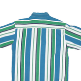 BASIC Mens Blue Green & White Stripe Shirt S Button-Down Collar Cotton