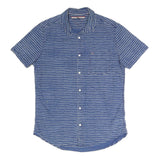 TOMMY HILFIGER Mens Blue Stripe Shirt L Casual Short Sleeve Cotton Blend