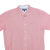 TOMMY HILFIGER Mens Red & White Stripe Shirt Cotton Blend M Casual Classic