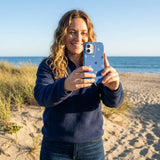 Electric Blue Black and Blue iPhone 16 Pro Case - Lifestyle photo showing phone case in use