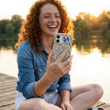 London Fog Happy Farmyard iPhone 15 Case - Lifestyle photo showing phone case in use