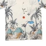 Mens Cream Palm Tree Print Cotton Blend Shirt M Summer Holiday Tropical